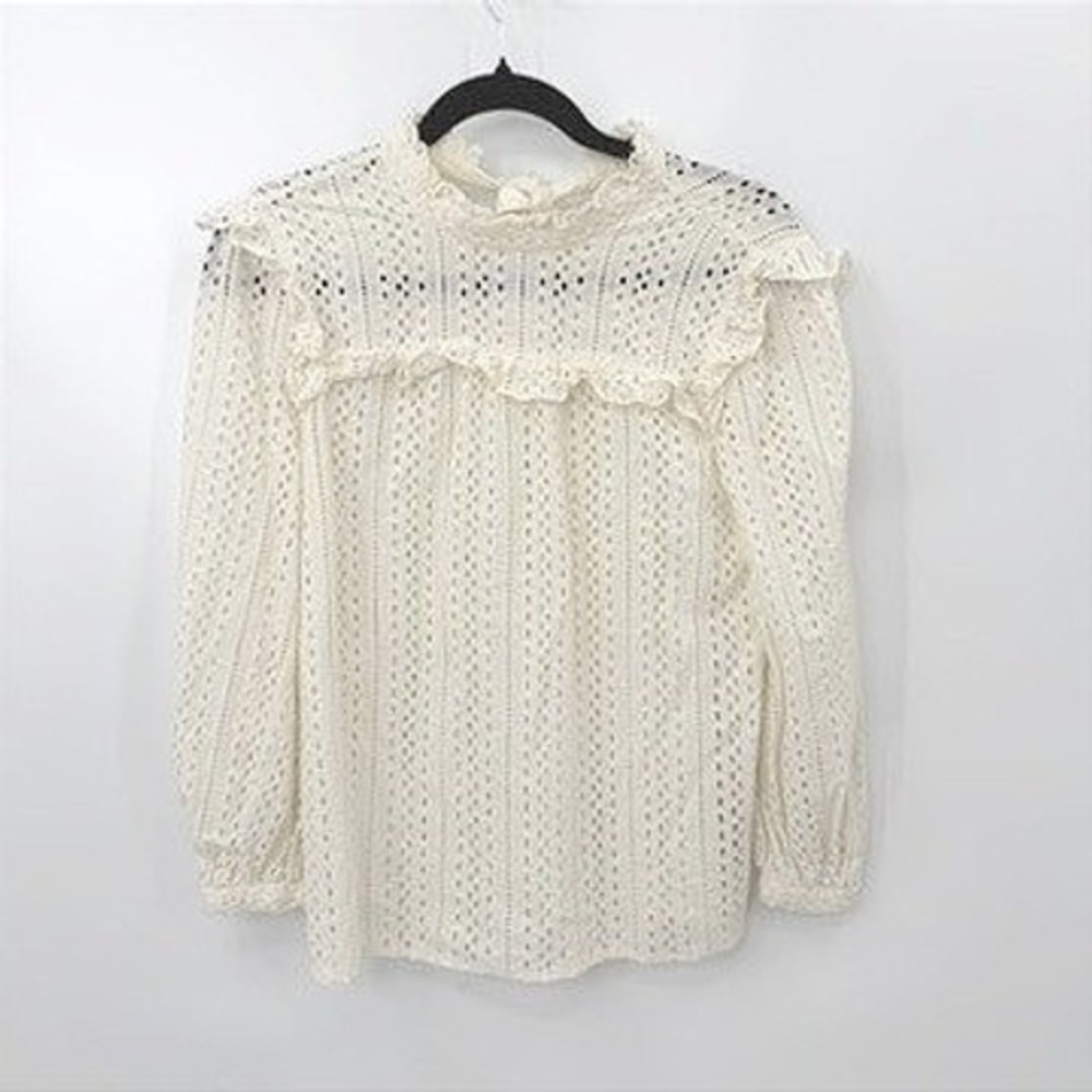 Madewell Eyelet Ruffle Blouse Women XS Cottagecore Boho Romantic Cream Cotton